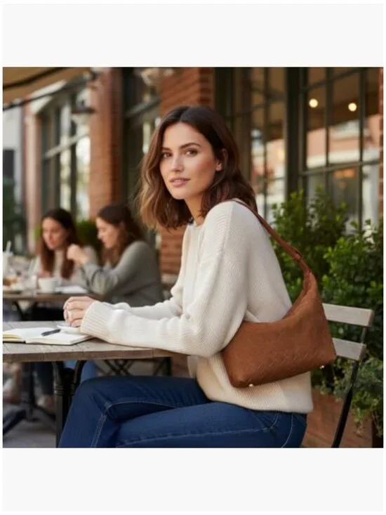 Vegan Leather Woven Shoulder Bag Hobo Purse Satchel - Picture 2 of 7